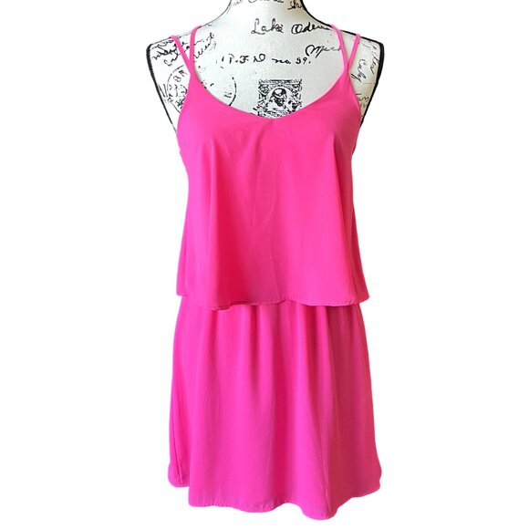 Gianni Bini GB Hot Pink Strappy Back Sleeveless Tiered Dress Size XS - Picture 1 of 5